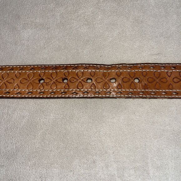 Lauren Ralph Lauren Tooled Brown Leather Belt Flower‎ Pattern Women SZ L 9101304 - Picture 12 of 16